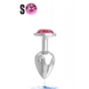 Paslanmaz Çelik Açık Pembe Yuvarlak Mücevher Taşlı Pürüzsüz Silver Metal Anal Butt Plug - Küçük Boy