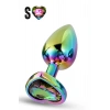 Paslanmaz Çelik Çok Renkli Kalpli Mücevher Taşlı Pürüzsüz Rainbow Metal Anal Butt Plug - Küçük Boy