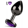 Paslanmaz Çelik Mor Kalpli Mücevher Taşlı Pürüzsüz Siyah Metal Anal Butt Plug - Büyük Boy