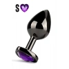 Paslanmaz Çelik Mor Kalpli Mücevher Taşlı Pürüzsüz Siyah Metal Anal Butt Plug - Küçük Boy