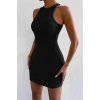 Vücuda Oturan Diz Üstü Mini Örme Elbise Siyah S Beden