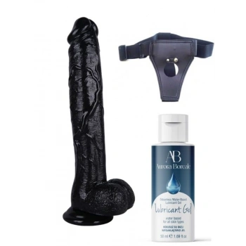 32 cm Siyah Dildo + Strapon Kemer + 50 ml Kayganlaştırıcı Jel Seti