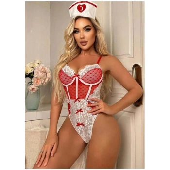 Hemşire Kostümü Dantel Body Set – Fantazi Giyim S/M/L/XL
