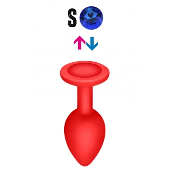 Çıkar-Tak Parlak Mavi Yuvarlak Mücevher Taşlı Kırmızı Pürüzsüz Silikon Anal Butt Plug - Küçük Boy