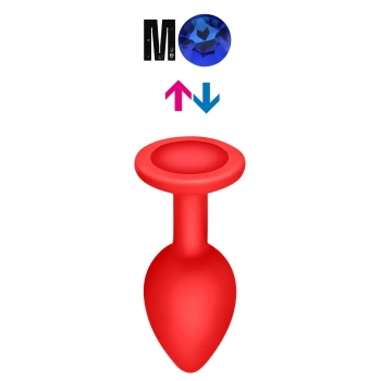 Çıkar-Tak Parlak Mavi Yuvarlak Mücevher Taşlı Kırmızı Pürüzsüz Silikon Anal Butt Plug - Orta Boy
