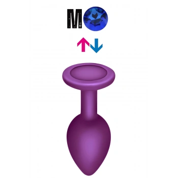 Çıkar-Tak Parlak Mavi Yuvarlak Mücevher Taşlı Mor Pürüzsüz Silikon Anal Butt Plug - Orta Boy