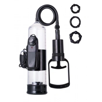 Eskişehir Erotik Shop 3 halkalı Titreşimli penis pompası PVC Siyah 22,8 cm