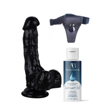 Eskişehir Erotik Shop Belden Bağlamalı Kayganlaştırıcı Set Noctis 18cm Siyah Dildo No:5