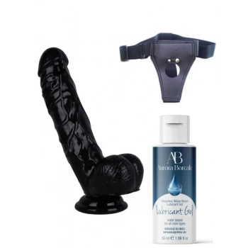 Eskişehir Erotik Shop Belden Bağlamalı Kayganlaştırıcı Set Noctis 21,5cm Siyah Dildo No:51