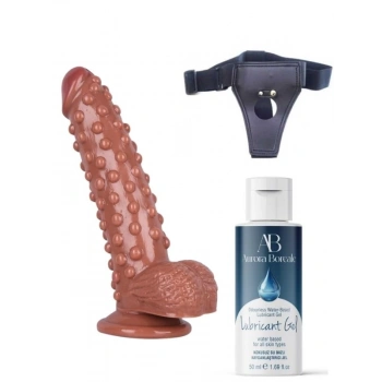 Eskişehir Erotik Shop Belden Bağlamalı Kayganlaştırıcı Set Noctis 24cm Kahverengi Dildo No:40