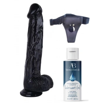 Eskişehir Erotik Shop Belden Bağlamalı Kayganlaştırıcı Set Noctis 30cm Siyah Dildo No:26