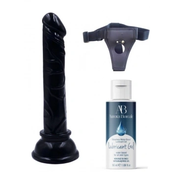 Eskişehir Erotik Shop Belden Bağlamalı Kayganlaştırıcı Set Siyah Renk Gerçekçi 15CM Anal Dildo