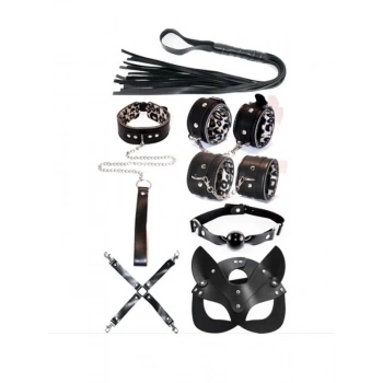 Eskişehir Erotik Shop Fetiş Siyah Leopar Set 7 Parça