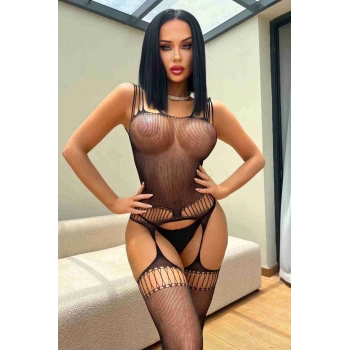 Özel Bölgesi Açık Fantezi Transparan Vücut Çorabı Siyah