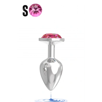 Paslanmaz Çelik Açık Pembe Yuvarlak Mücevher Taşlı Pürüzsüz Silver Metal Anal Butt Plug - Küçük Boy
