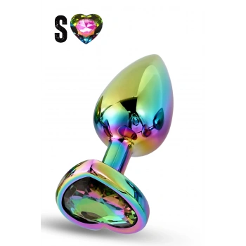 Paslanmaz Çelik Çok Renkli Kalpli Mücevher Taşlı Pürüzsüz Rainbow Metal Anal Butt Plug - Küçük Boy