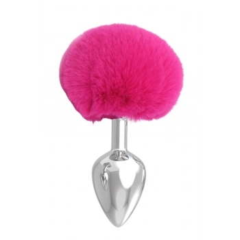 Paslanmaz Çelik Fuşya Tavşan Kuyruklu Pürüzsüz Silver Bunny Tail Metal Anal Butt Plug