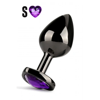 Paslanmaz Çelik Mor Kalpli Mücevher Taşlı Pürüzsüz Siyah Metal Anal Butt Plug
