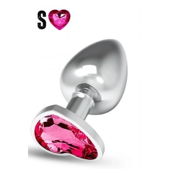 Paslanmaz Çelik Pembe Kalpli Mücevher Taşlı Pürüzsüz Silver Metal Anal Butt Plug - Küçük Boy
