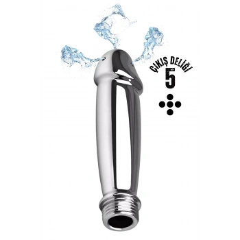 Paslanmaz Çelik Penis Görünümlü 5 Delikli Anal Temizlik Metal Lavman Duş Başlığı