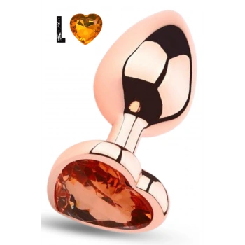 Paslanmaz Çelik Rose Gold Kalpli Mücevher Taşlı Pürüzsüz Rose Gold Metal Anal Butt Plug - Büyük Boy