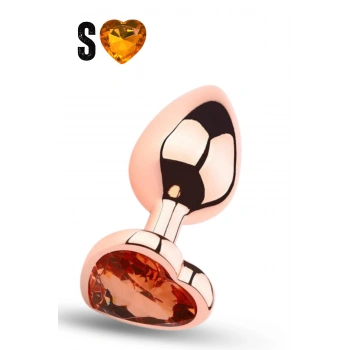 Paslanmaz Çelik Rose Gold Kalpli Mücevher Taşlı Pürüzsüz Rose Gold Metal Anal Butt Plug - Küçük Boy