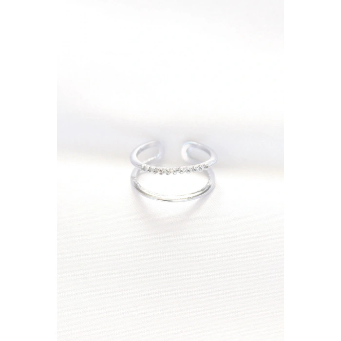 2li Görünümlü Su Yolu Tasarımlı Silver Renk Ayarlanabilir Yüzük - TJ-BYK3135