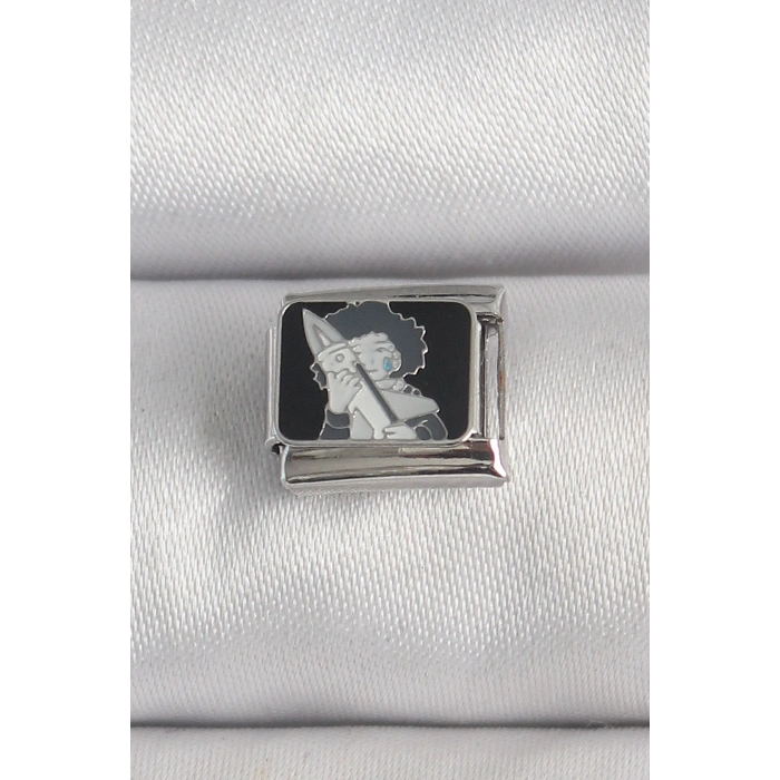 316L Çelik Gümüş Renk Siyah İşlemeli Portre Model Nomination Charm - TJ-BC1385