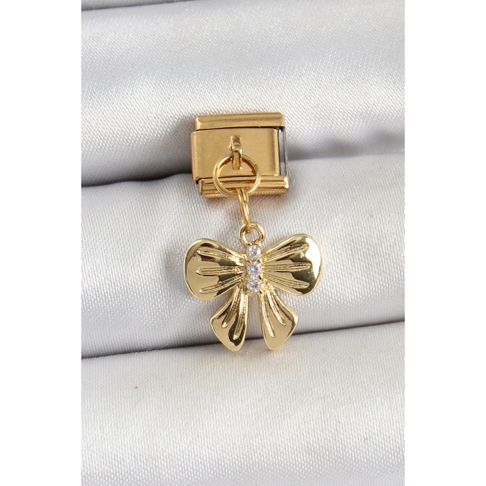 316L Çelik Sallantılı Zirkon Taşlı Fiyonk Model Gold Renk Nomination Charm - TJ-BC1441