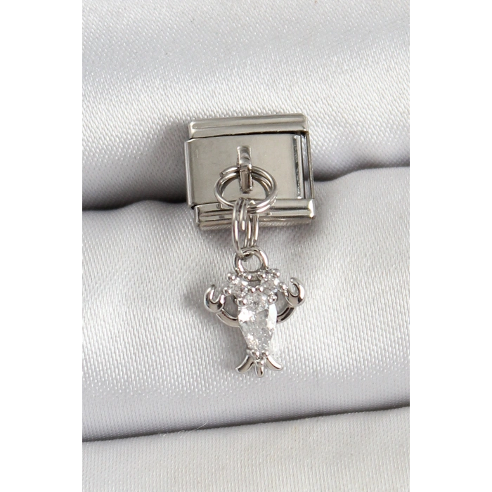316L Çelik Sallantılı Zirkon Taşlı Yengeç Model Gümüş Renk Nomination Charm - TJ-BC1449