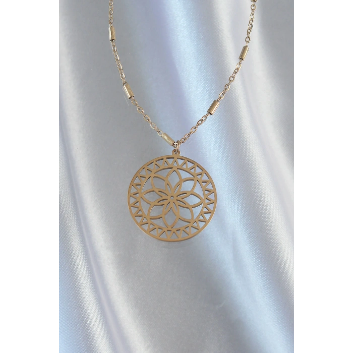316L Çelik Zincir Gold Renk Lotus Model Kolye - TJ-BKO8902