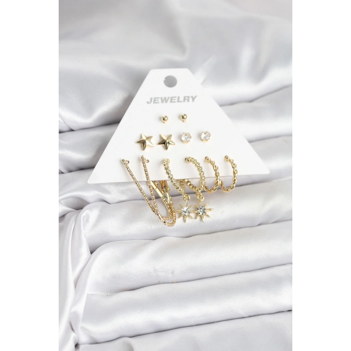 6 Çift Kadın Küpe Seti Gold Renk - TJ-BKP11318
