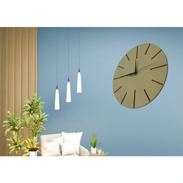 Ahşap Minimal Dekoratif Duvar Saati - 33x33 Cm Bej