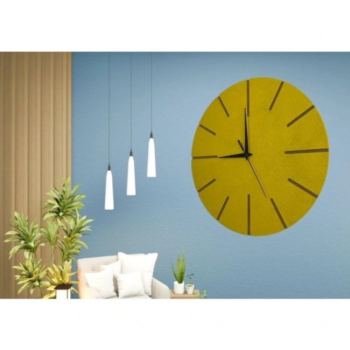 Ahşap Minimal Dekoratif Duvar Saati - 33x33 Cm Hardal