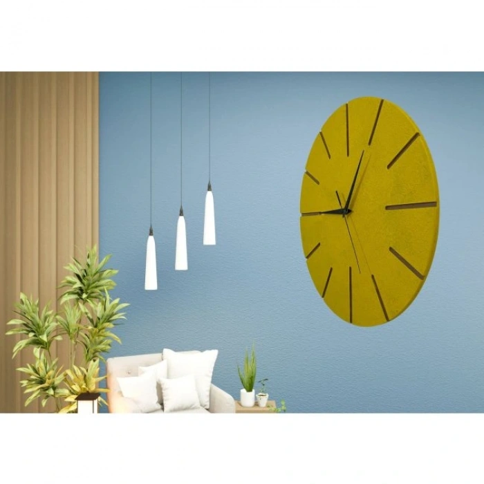 Ahşap Minimal Dekoratif Duvar Saati - 33x33 Cm Hardal