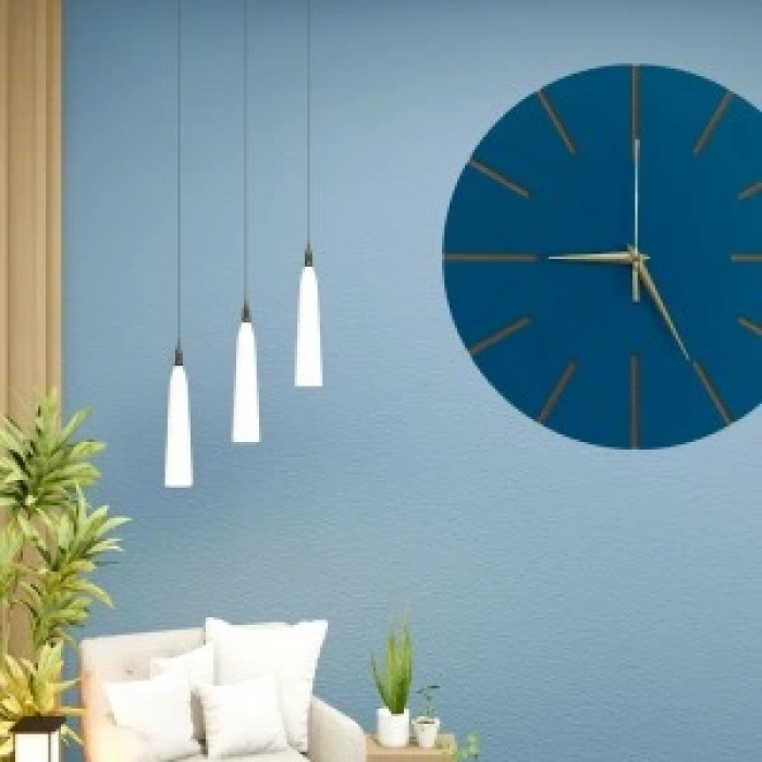 Ahşap Minimal Dekoratif Duvar Saati - 33x33 Cm İndigo