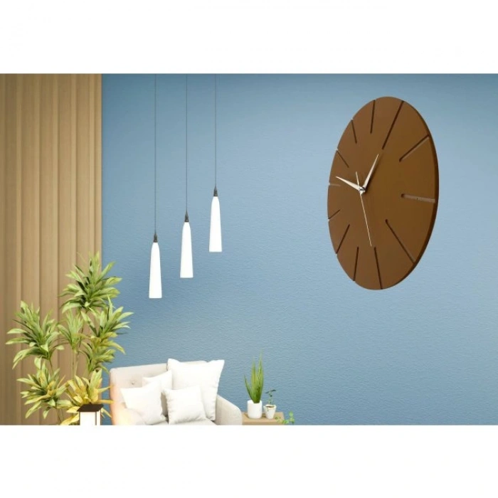 Ahşap Minimal Dekoratif Duvar Saati - 33x33 Cm Kahverengi