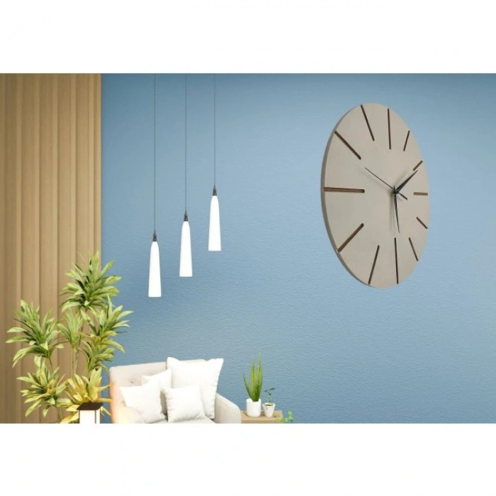 Ahşap Minimal Dekoratif Duvar Saati - 33x33 Cm Krem