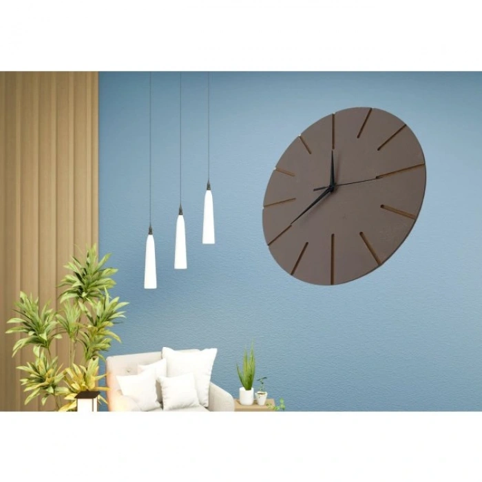 Ahşap Minimal Dekoratif Duvar Saati - 33x33 Cm Vizon