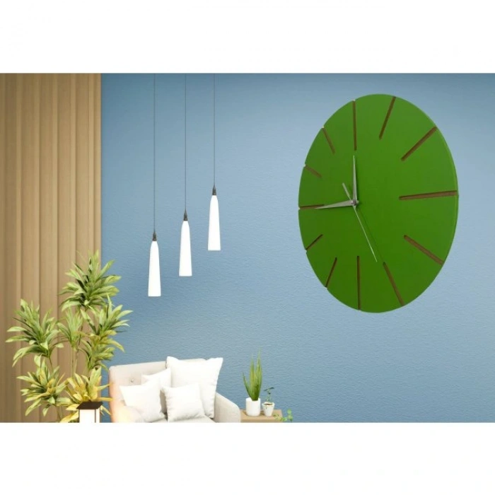 Ahşap Minimal Dekoratif Duvar Saati - 33x33 Cm Yeşil