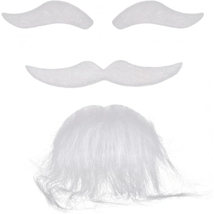 Beyaz Renk Kendinden Yapışkanlı Takma Sakal Bıyık ve Kaş Seti