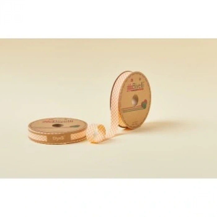 Biye Ekoseli Katlı E06 Turuncu 2 Cm 25 Metre %65 Koton %35 Polyester