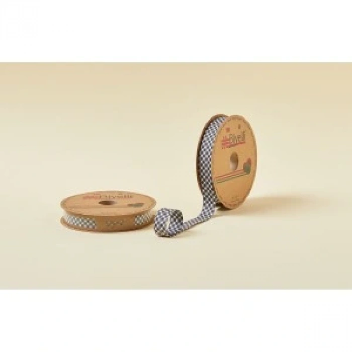 Biye Ekoseli Katlı E10 Siyah 2 Cm 25 Metre %65 Koton %35 Polyester