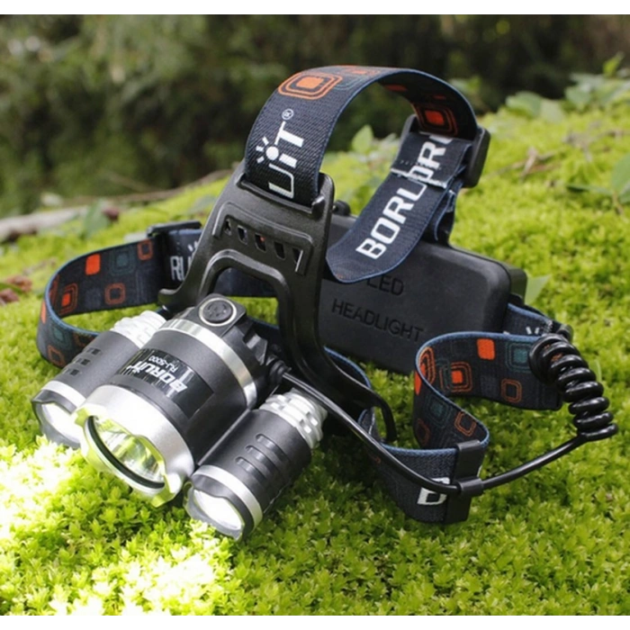 Boruit T6 Kafa Feneri 5000 Lumens 3Xcree Xm-T6+2R5 Lamba Led Kamp Lambası