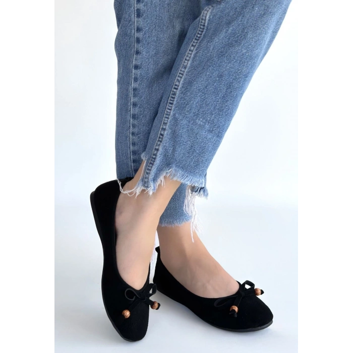 Cear Siyah Deri Tozu Süet Babet Ayakkabı