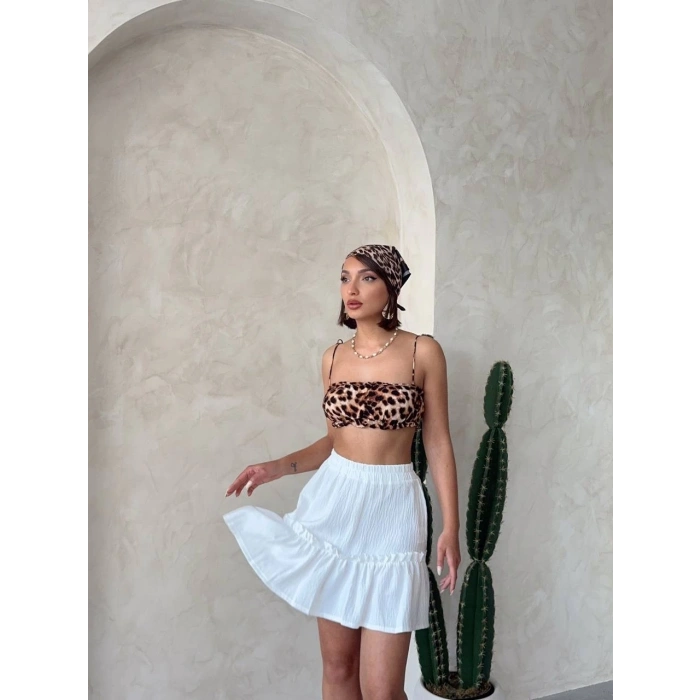 Çingene keten etek beyaz s24808