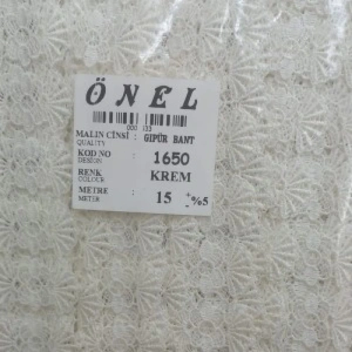 Dantel Polyester Güpür Bant Krem 15 Metre En 6 Cm On-1650-kr