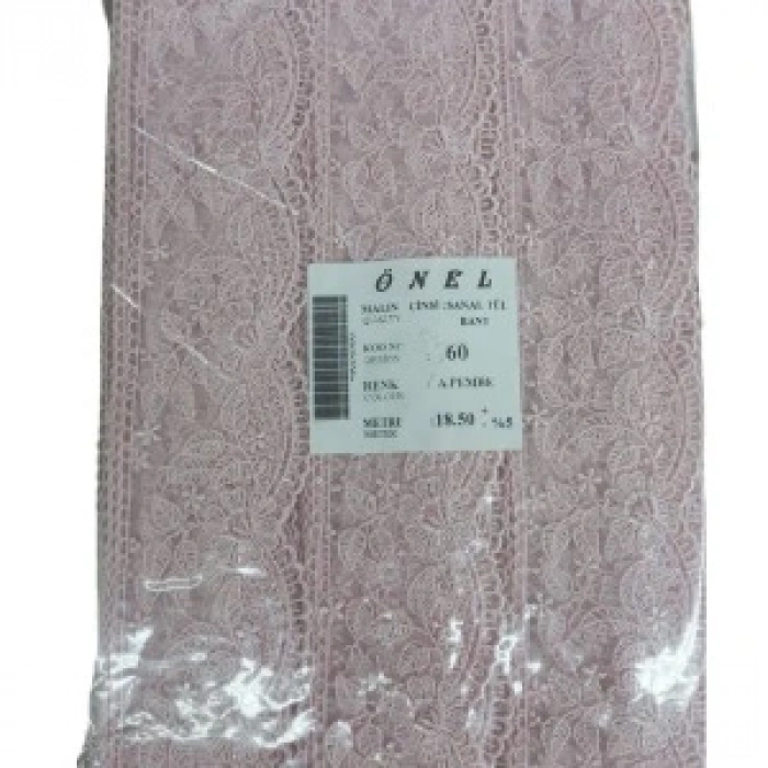 Dantel Polyester Sanal Tül Bant Açık Pembe 18,50 Metre En 6 Cm On-60-p