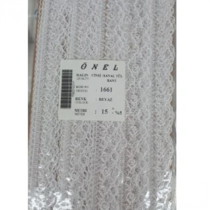 Dantel Polyester Sanal Tül Bant Beyaz 15 Metre En 6 Cm On-1661-b