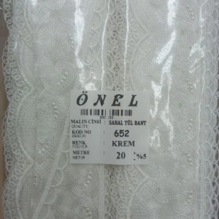Dantel Polyester Sanal Tül Bant Krem 20 Metre En 6 Cm On-652-kr